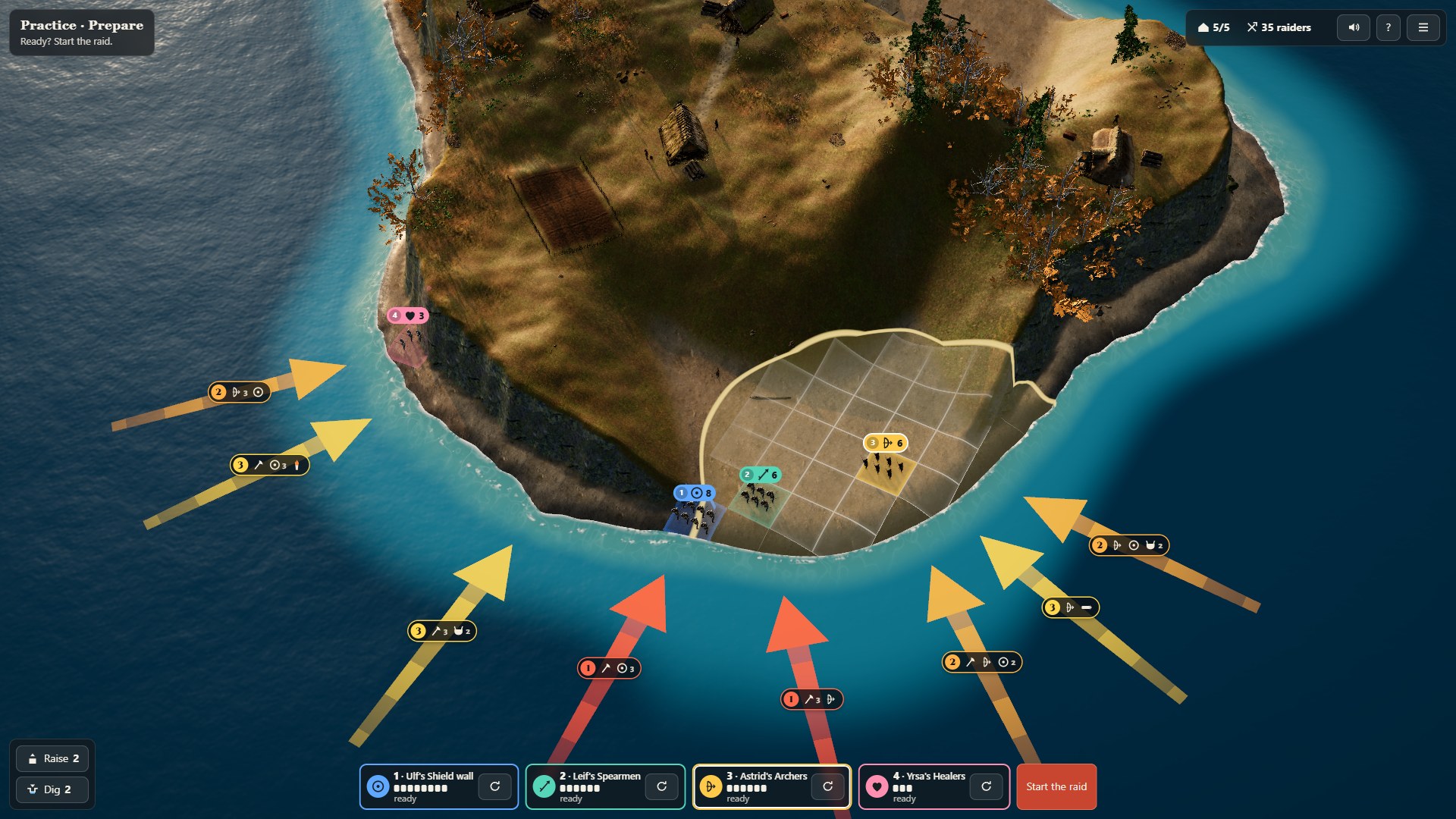 Planning: arrows show where each ship will land; squads placed on the beach