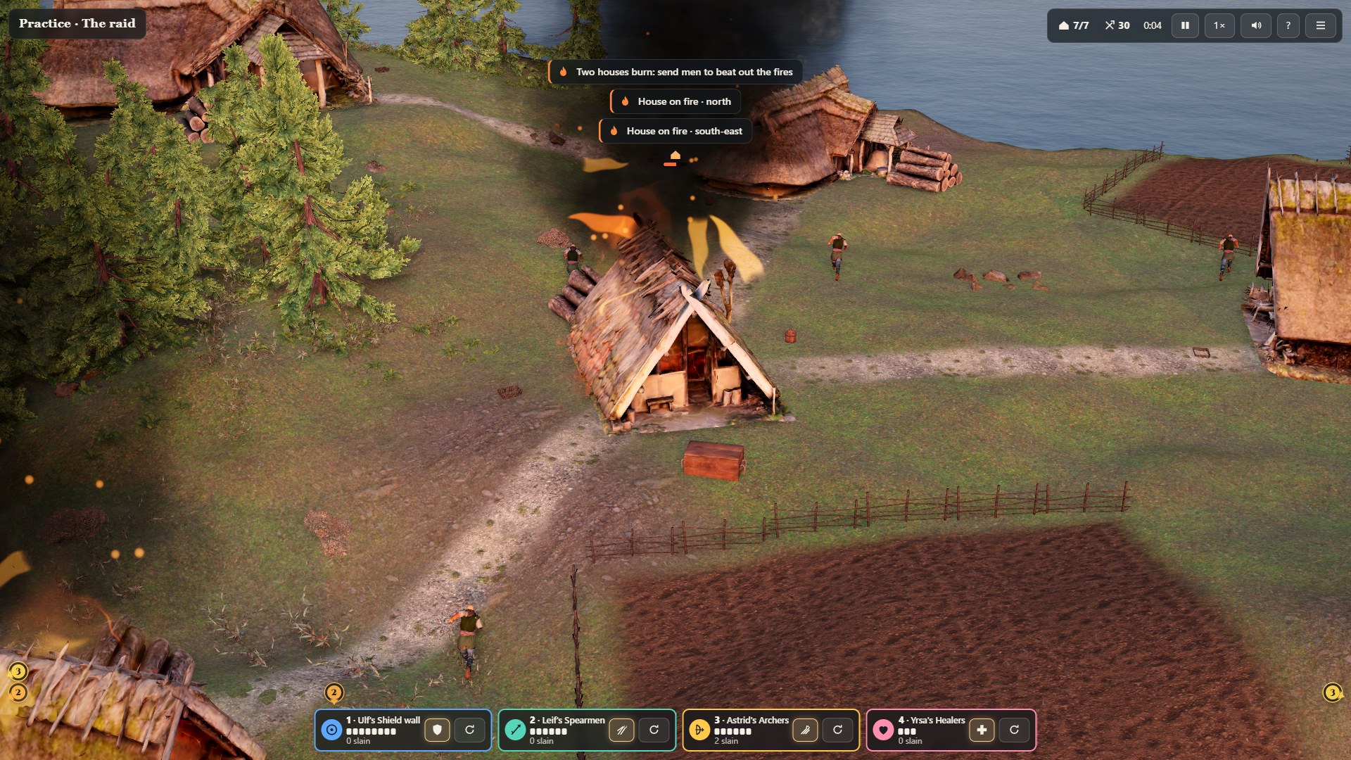 A village under attack: a longhouse burns